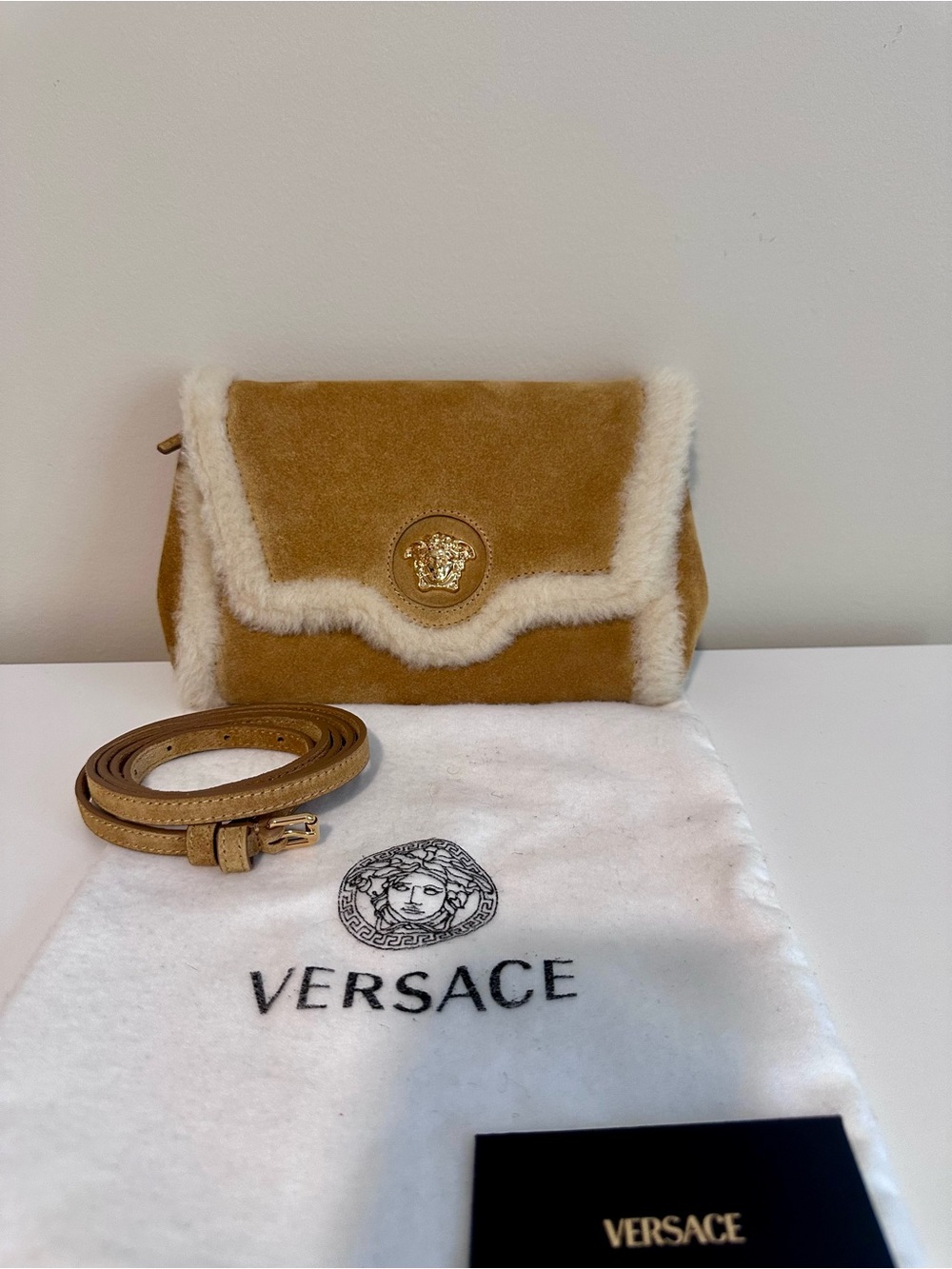 Versace Medusa Suede Sherpa Crossbody Bag - Picture 3 of 17